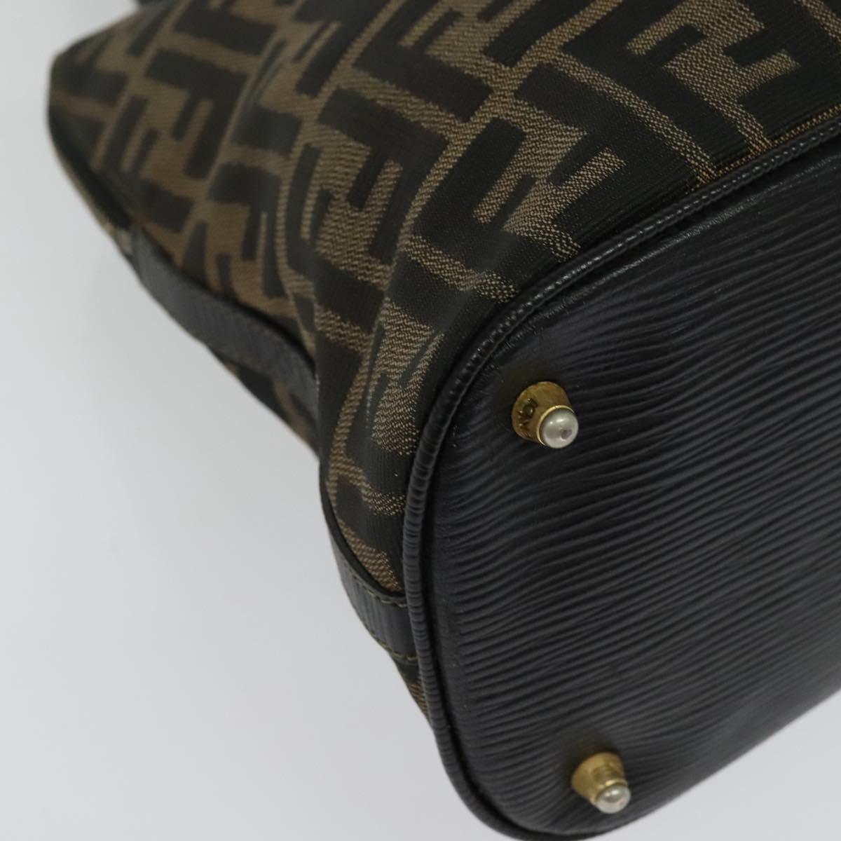 FENDI Zucca Canvas Hand Bag 2way Black Brown gold Auth 133607