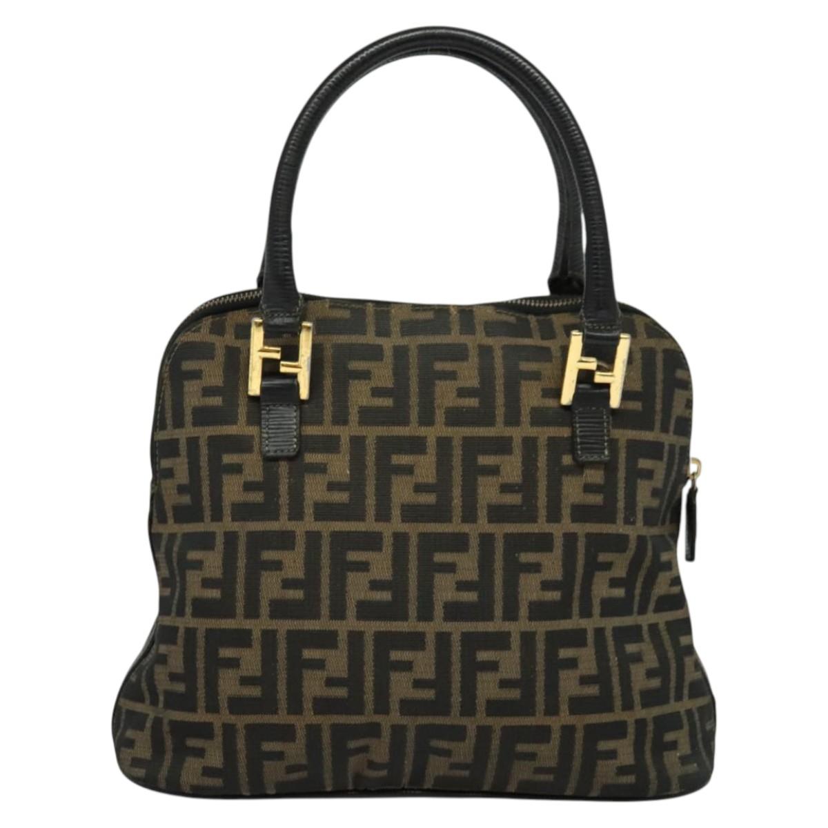 FENDI Zucca Canvas Hand Bag 2way Black Brown gold Auth 133607