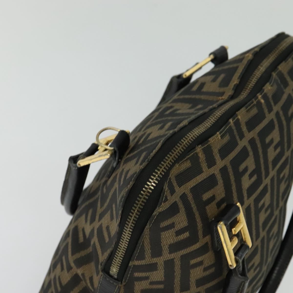 FENDI Zucca Canvas Hand Bag 2way Black Brown gold Auth 133607