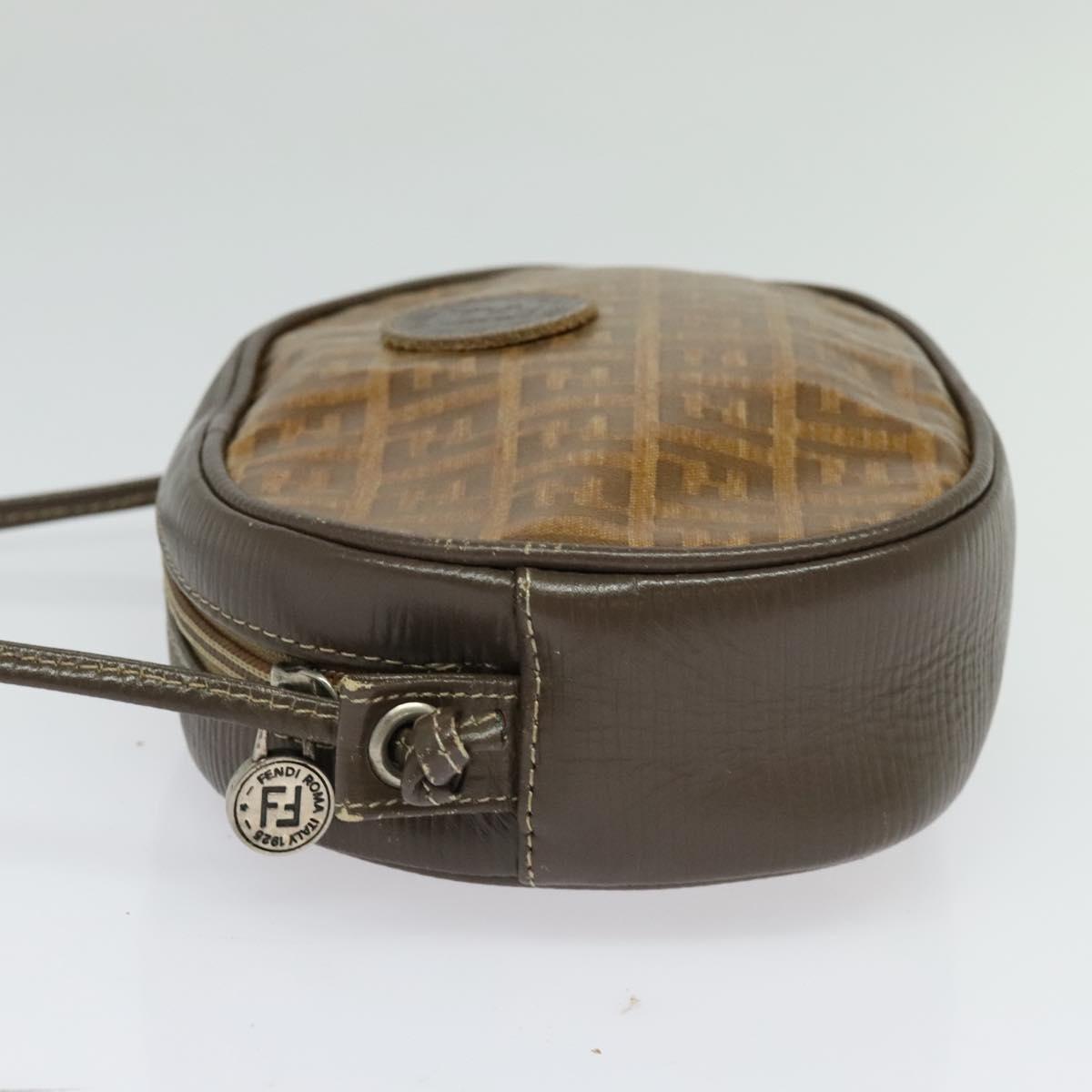 FENDI Zucchino Canvas Shoulder Bag PVC Dark Brown Auth 133608