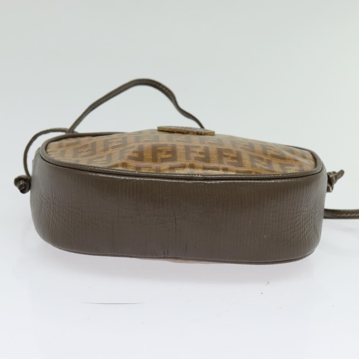 FENDI Zucchino Canvas Shoulder Bag PVC Dark Brown Auth 133608