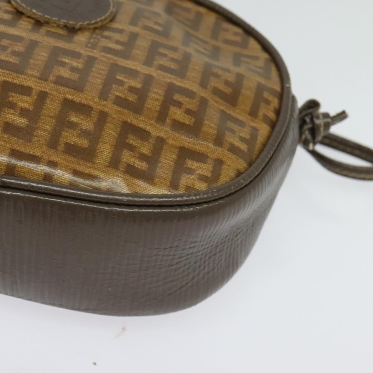 FENDI Zucchino Canvas Shoulder Bag PVC Dark Brown Auth 133608