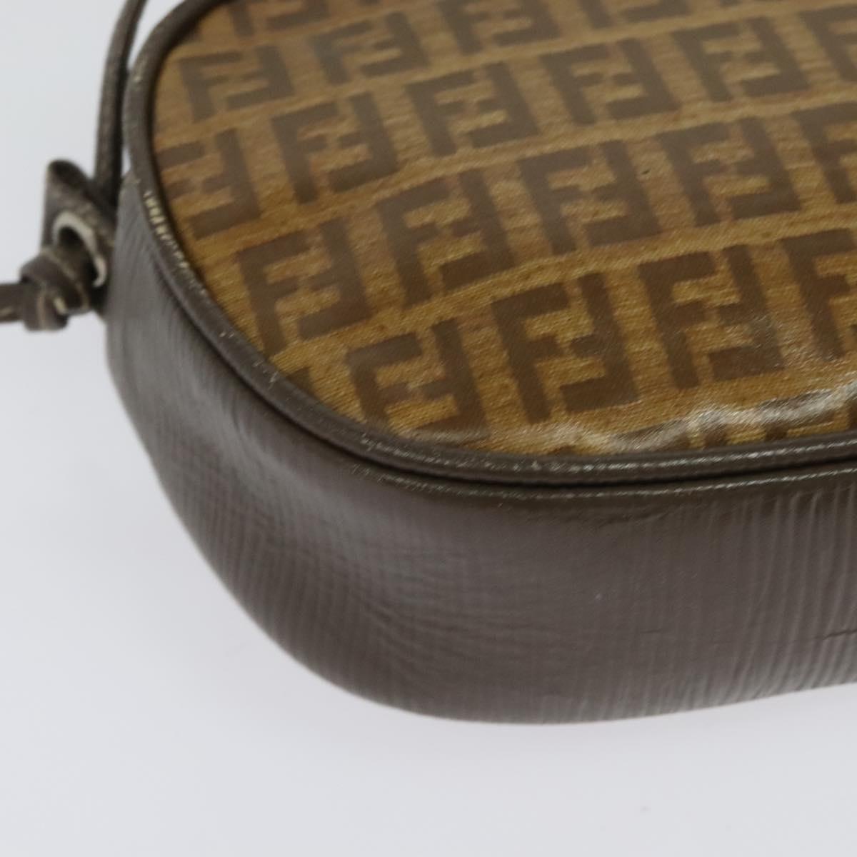 FENDI Zucchino Canvas Shoulder Bag PVC Dark Brown Auth 133608