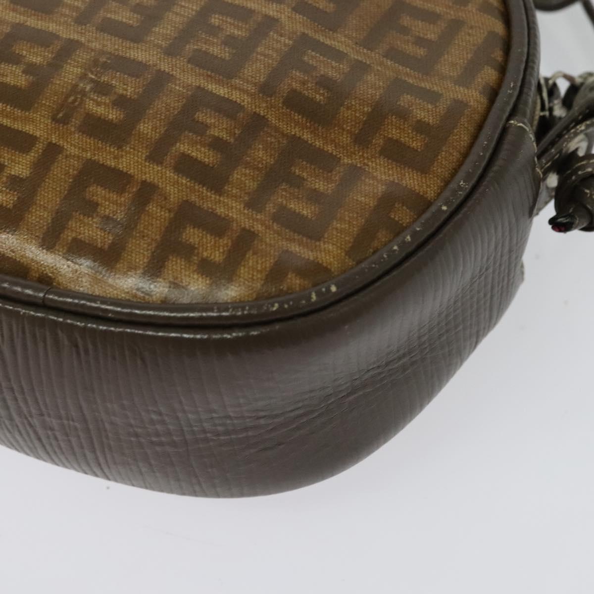 FENDI Zucchino Canvas Shoulder Bag PVC Dark Brown Auth 133608