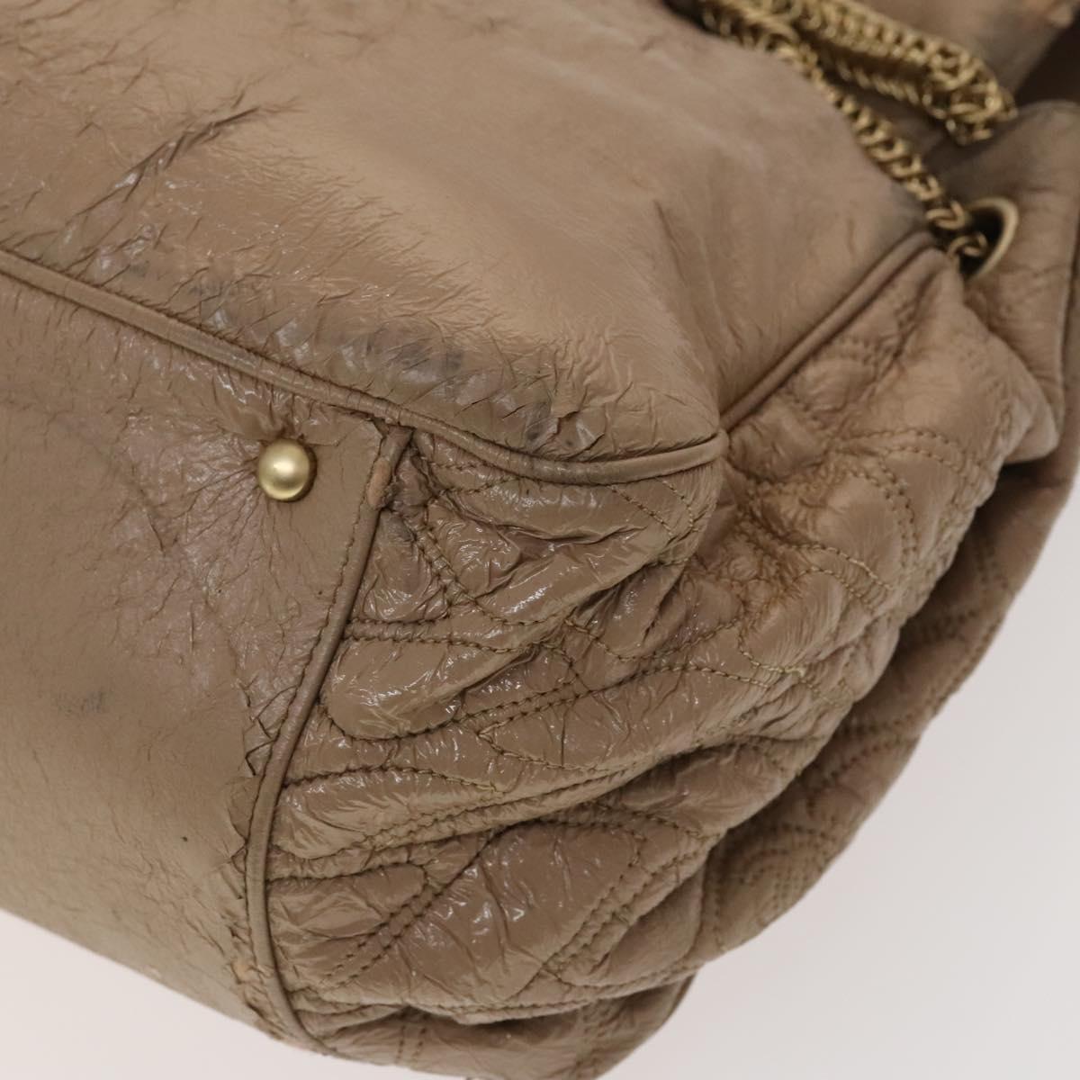 CHANEL Chain Shoulder Bag Vinyl Coated Leather Beige Gold CC Auth 133615
