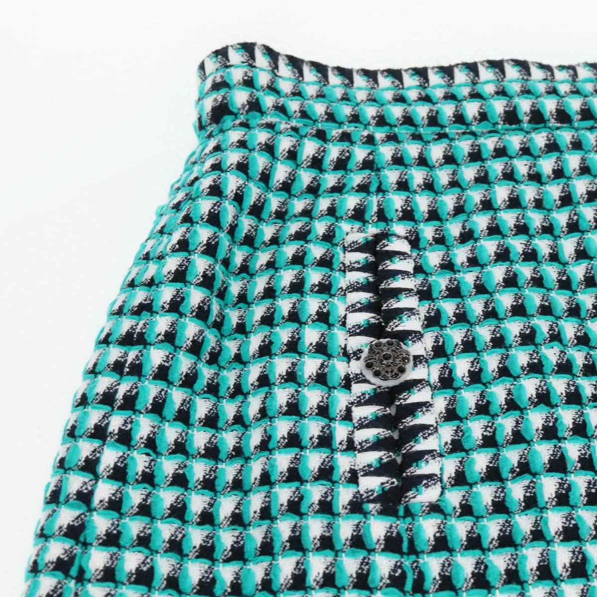 CHANEL Skirt Tweed Green Black CC Auth 133643M