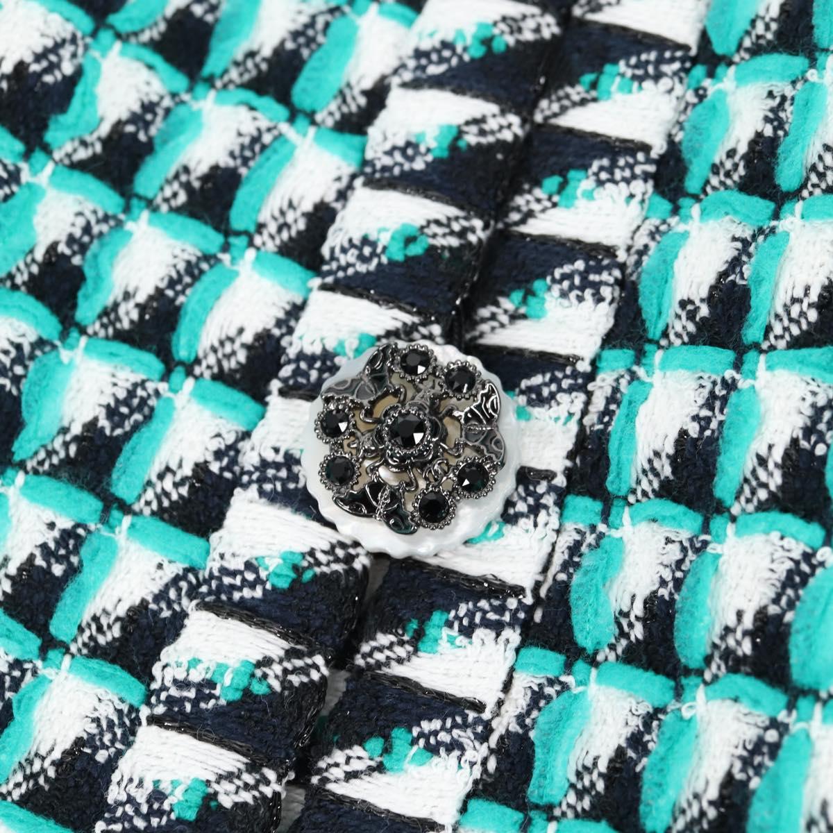 CHANEL Skirt Tweed Green Black CC Auth 133643M