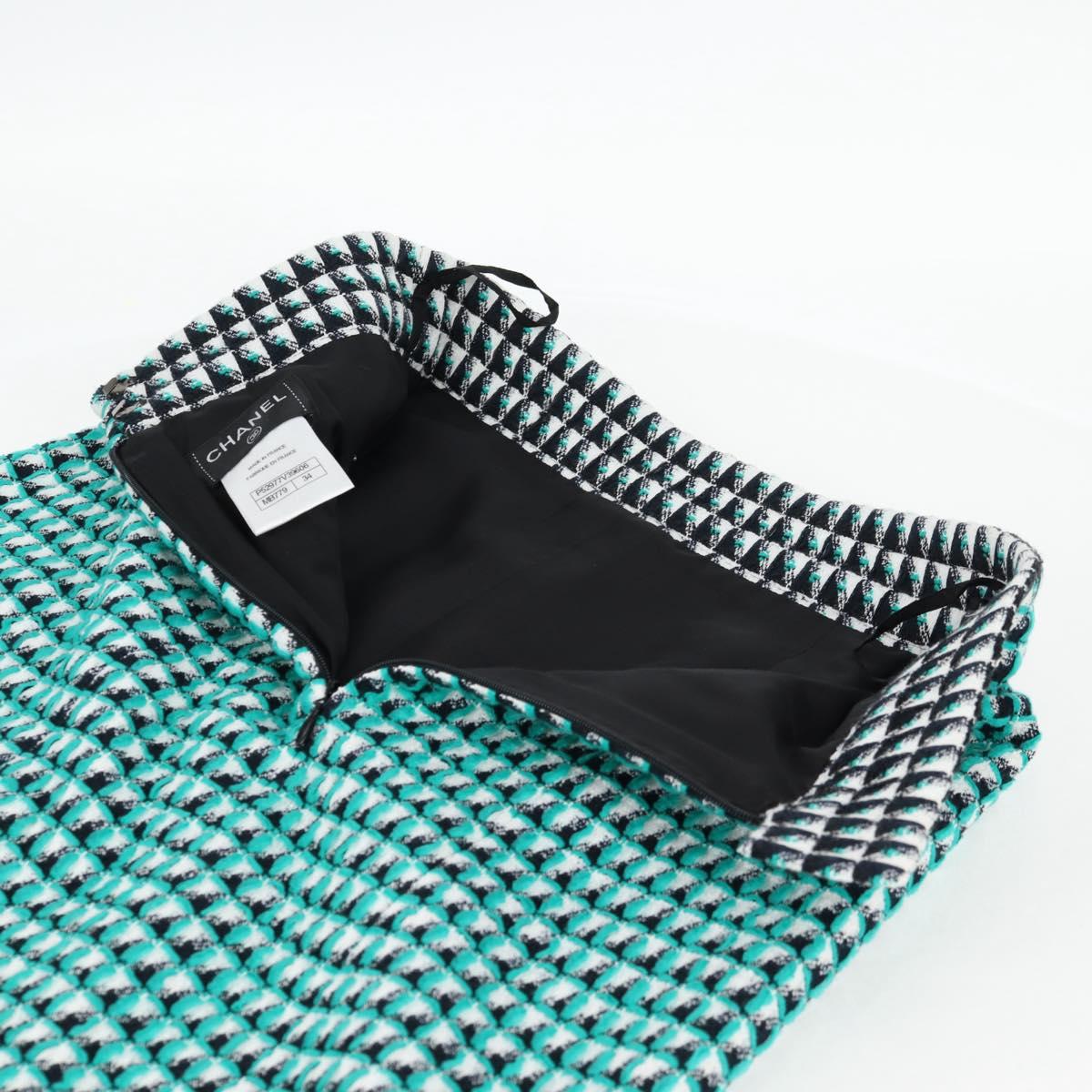 CHANEL Skirt Tweed Green Black CC Auth 133643M