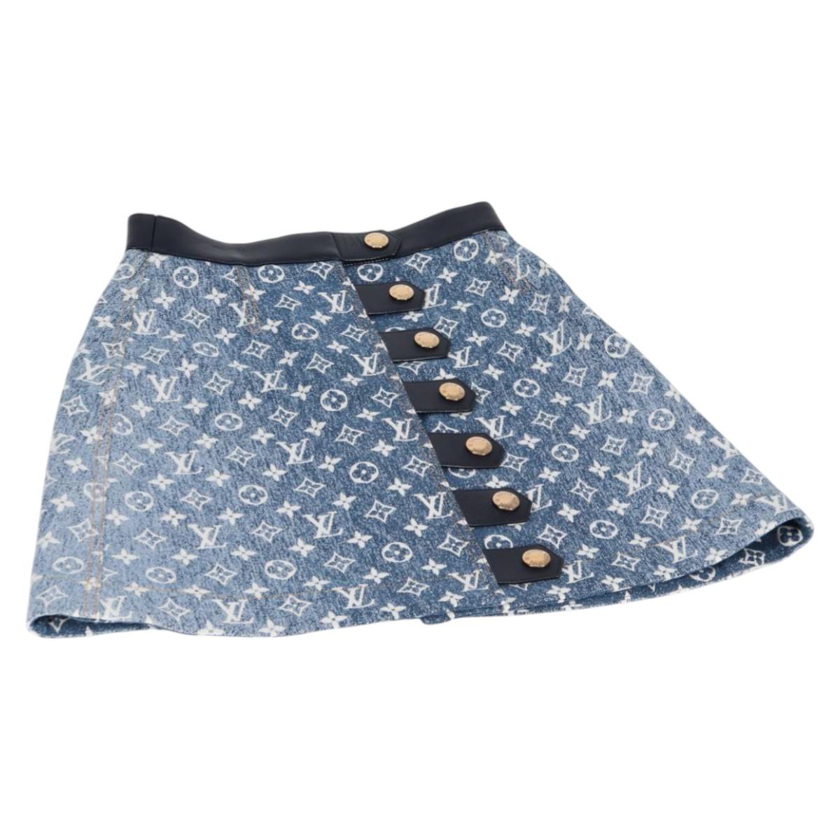 LOUIS VUITTON Monogram Jaguar A line skirt Denim 34 Blue 1A9NK9 LV Auth 133644SAM