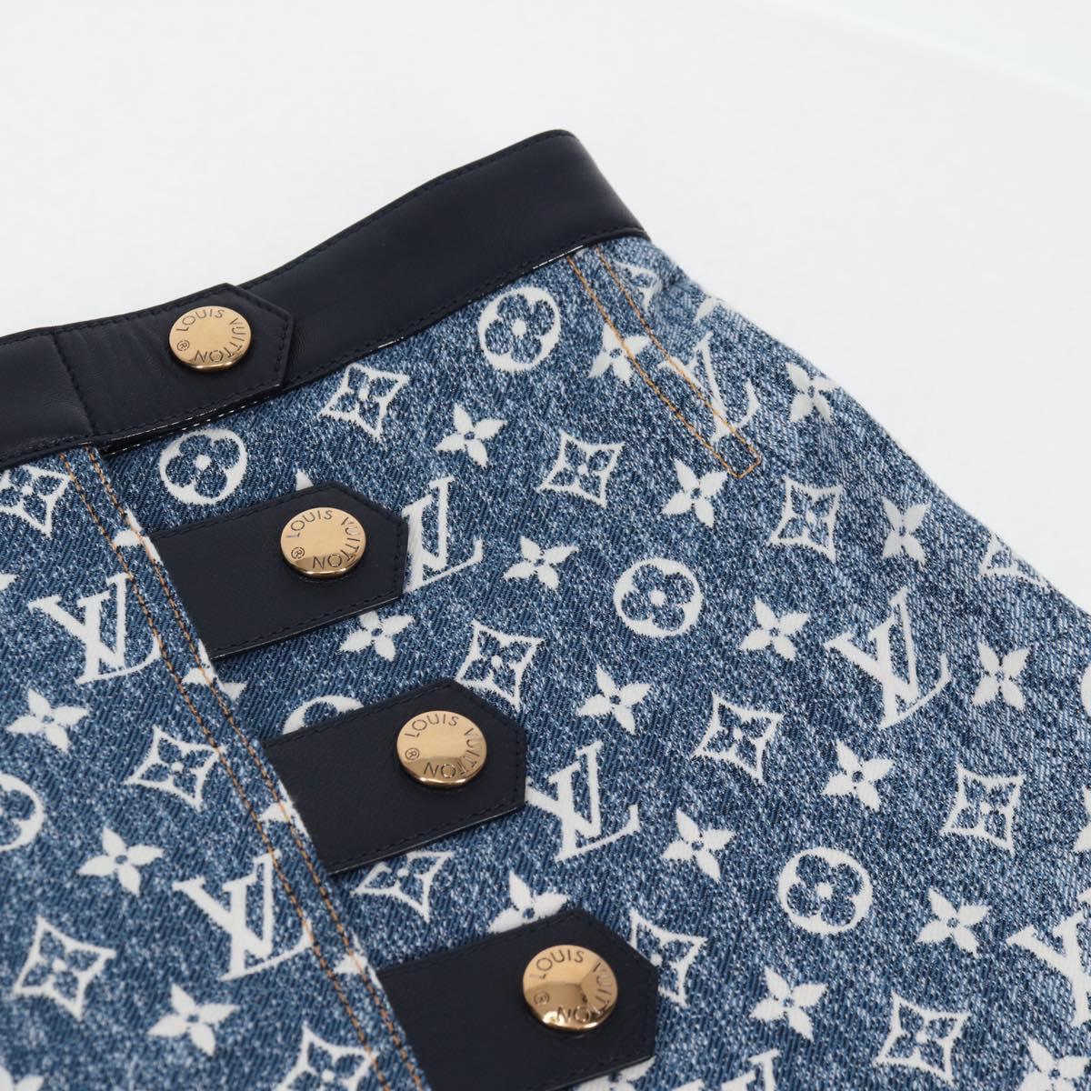 LOUIS VUITTON Monogram Jaguar A line skirt Denim 34 Blue 1A9NK9 LV Auth 133644SAM