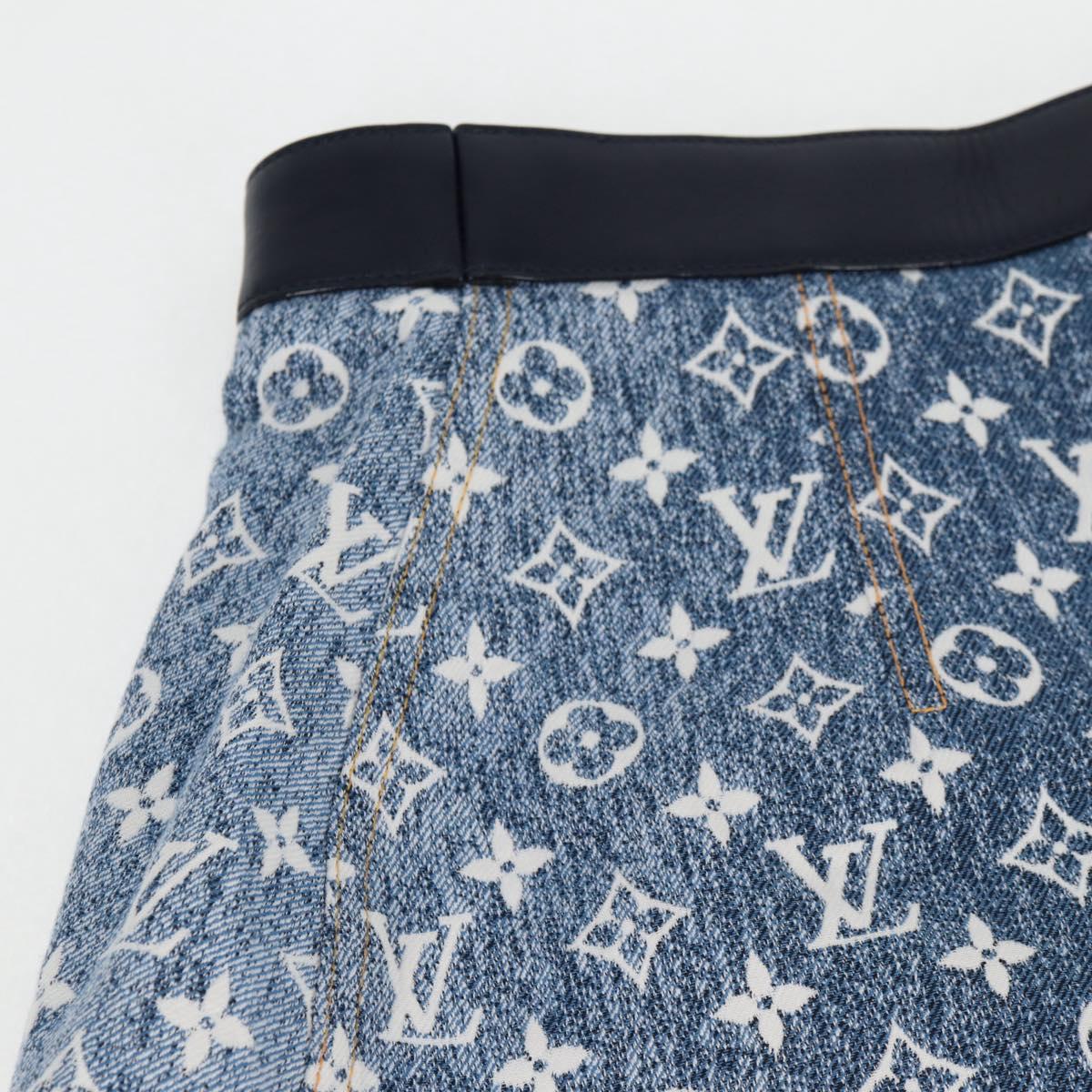 LOUIS VUITTON Monogram Jaguar A line skirt Denim 34 Blue 1A9NK9 LV Auth 133644SAM