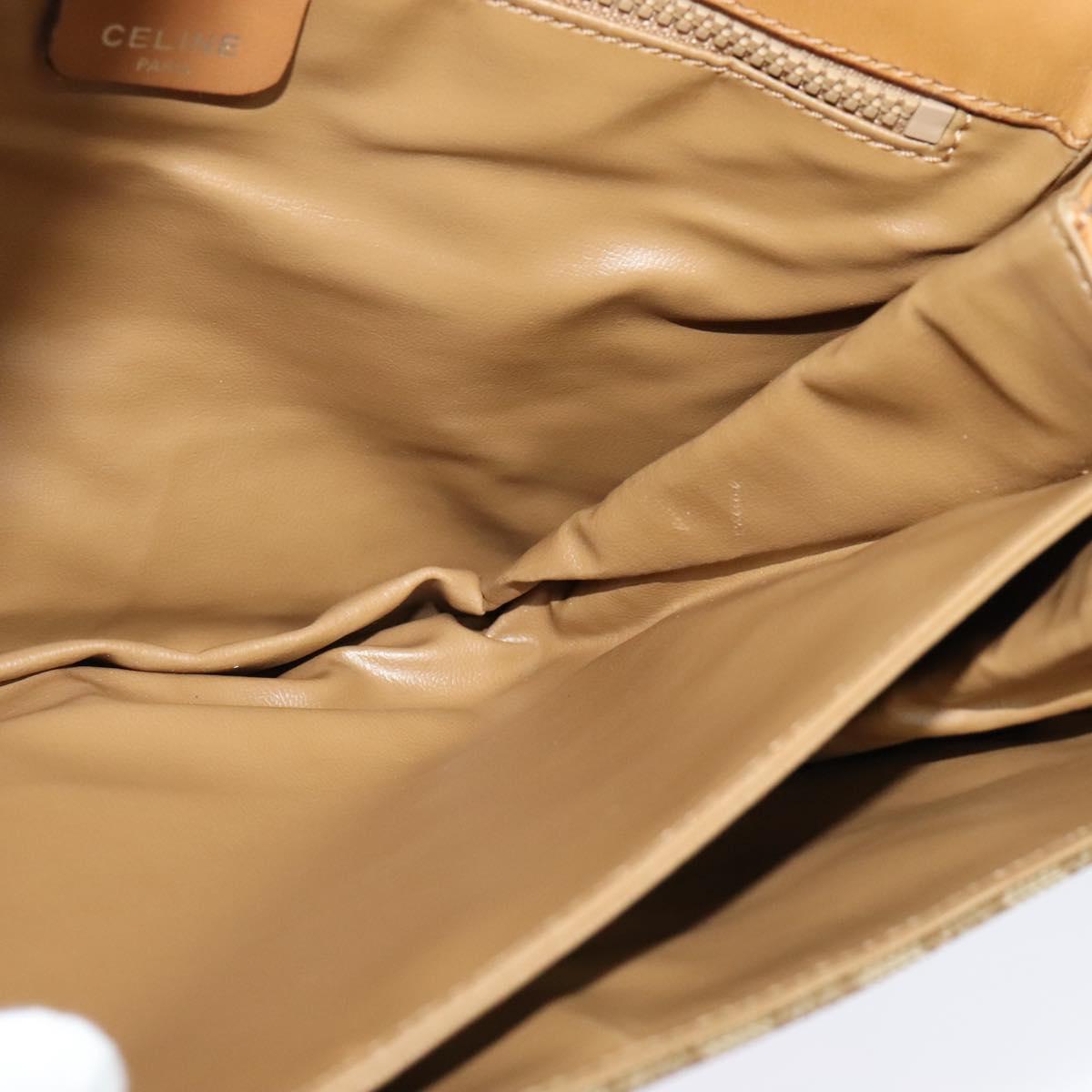 CELINE Macadam Canvas Shoulder Bag PVC Beige Gold Auth 133723