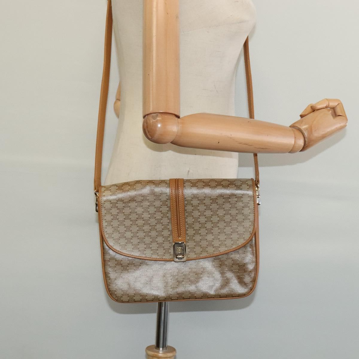 CELINE Macadam Canvas Shoulder Bag PVC Beige Gold Auth 133723