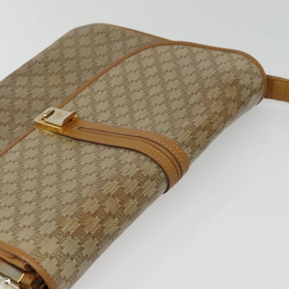 CELINE Macadam Canvas Shoulder Bag PVC Beige Gold Auth 133723