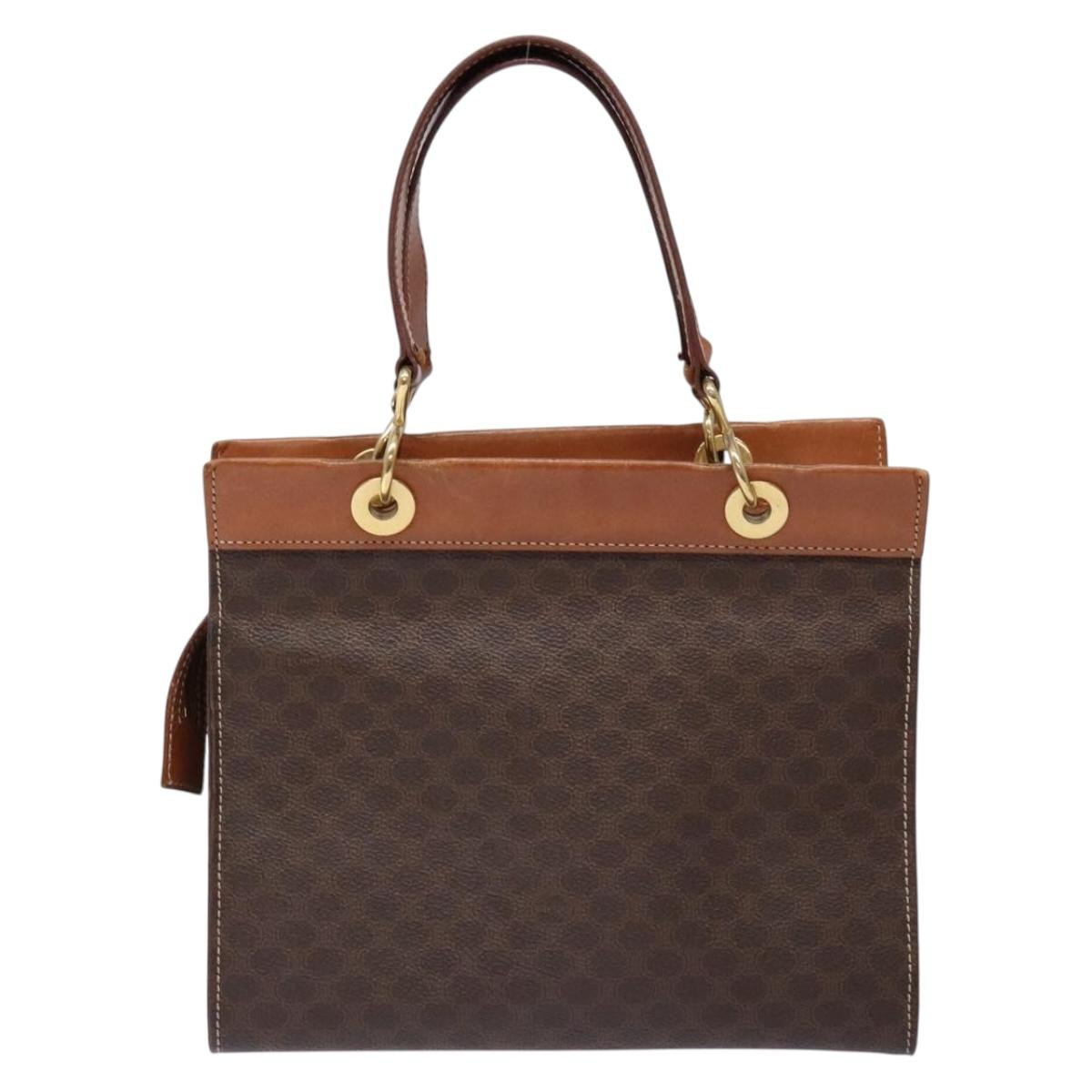 CELINE Macadam Canvas Hand Bag PVC Leather Brown Gold Auth 133724