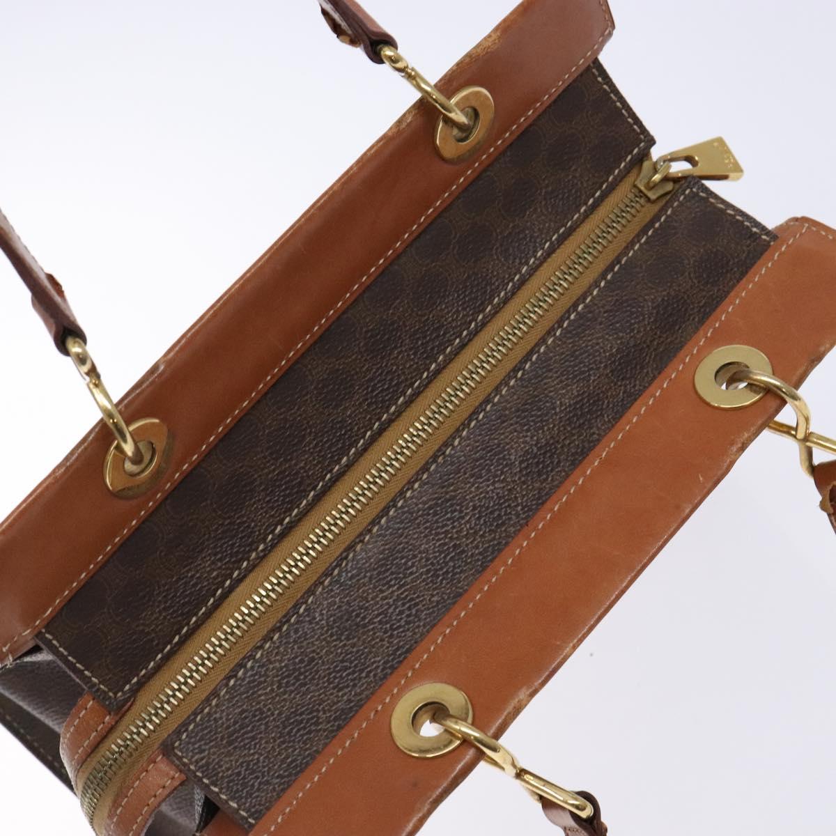 CELINE Macadam Canvas Hand Bag PVC Leather Brown Gold Auth 133724