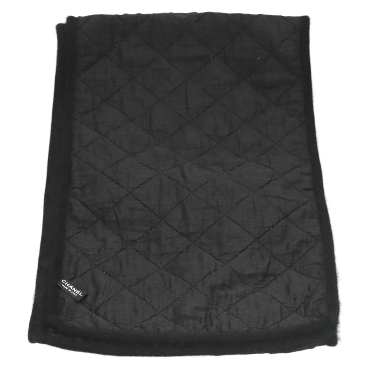 CHANEL Matelasse Scarf Wool Black CC Auth 133729
