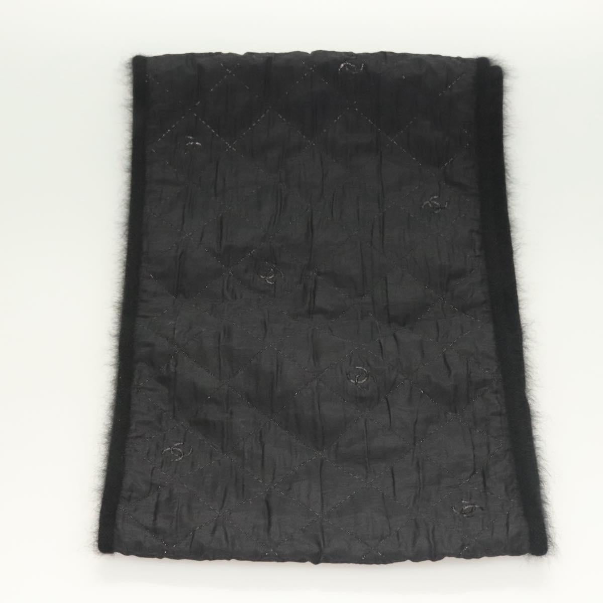 CHANEL Matelasse Scarf Wool Black CC Auth 133729