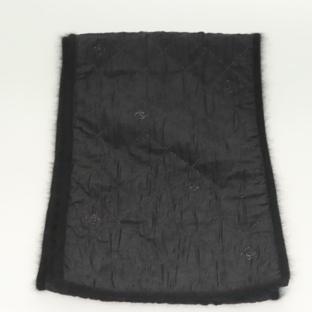 CHANEL Matelasse Scarf Wool Black CC Auth 133729