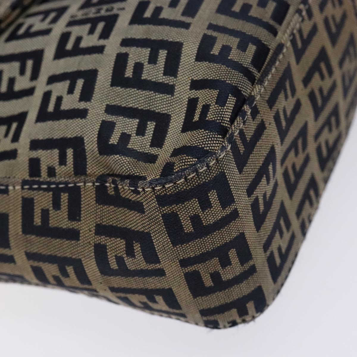 FENDI Zucchino Canvas Mamma Baguette Shoulder Bag Navy Silver Auth 133731