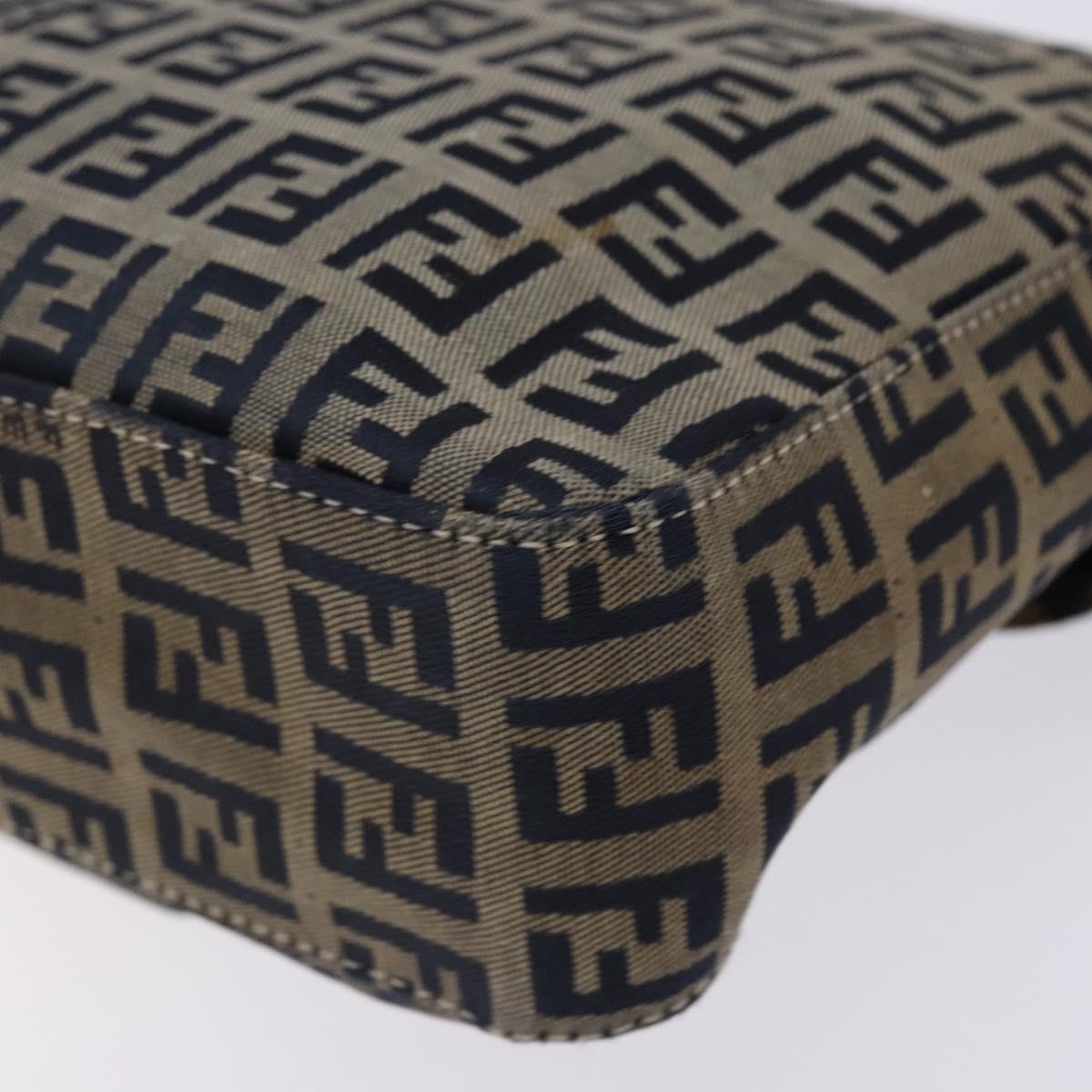 FENDI Zucchino Canvas Mamma Baguette Shoulder Bag Navy Silver Auth 133731
