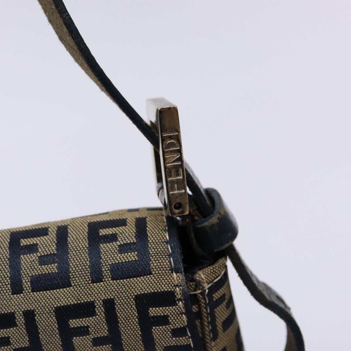 FENDI Zucchino Canvas Mamma Baguette Shoulder Bag Navy Silver Auth 133731