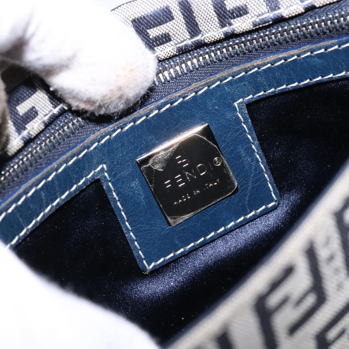 FENDI Zucchino Canvas Mamma Baguette Shoulder Bag Navy Silver Auth 133731