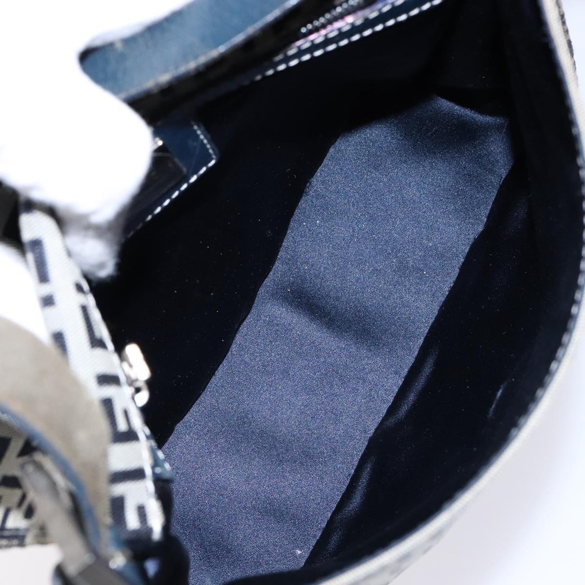 FENDI Zucchino Canvas Mamma Baguette Shoulder Bag Navy Silver Auth 133731