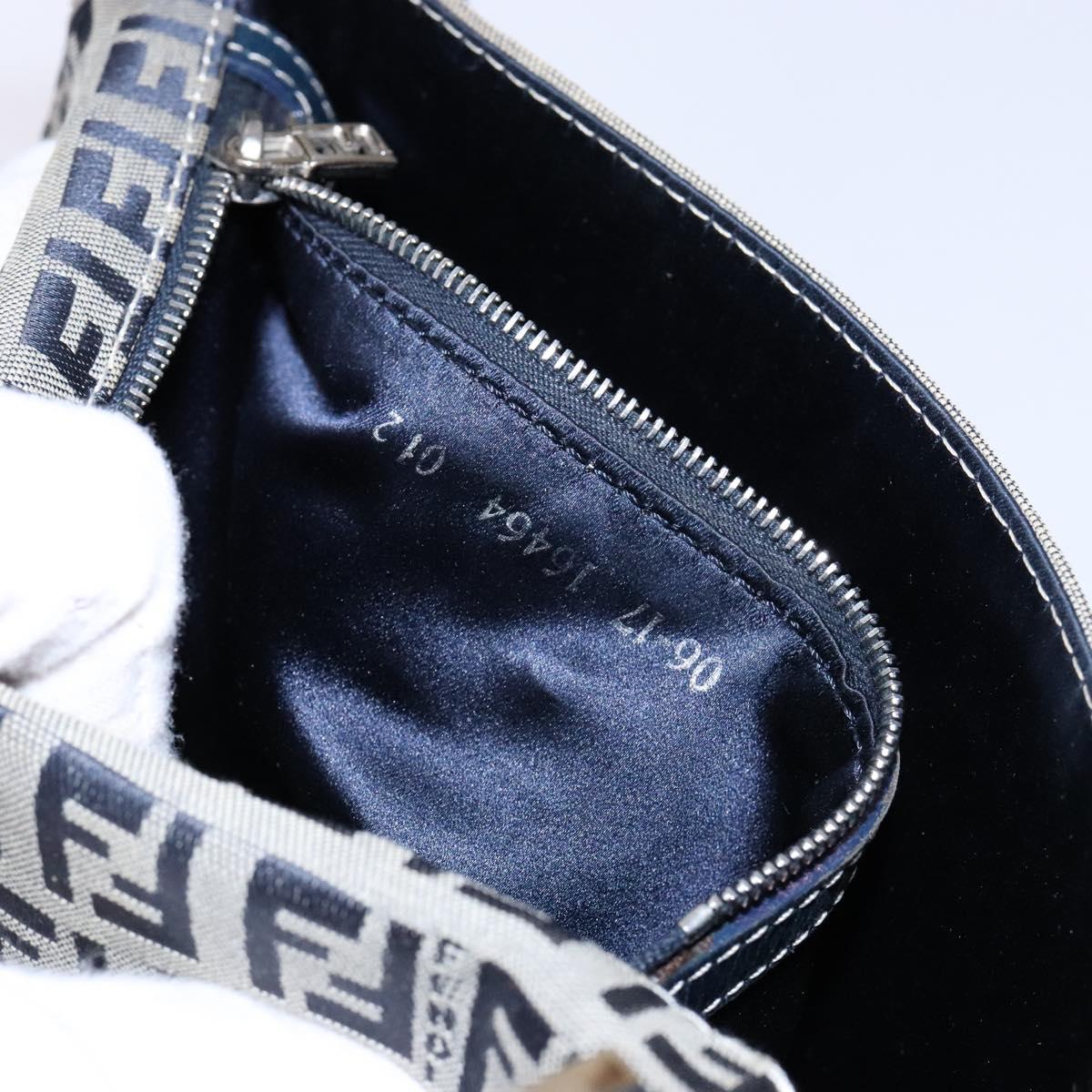 FENDI Zucchino Canvas Mamma Baguette Shoulder Bag Navy Silver Auth 133731