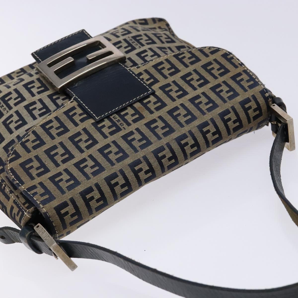 FENDI Zucchino Canvas Mamma Baguette Shoulder Bag Navy Silver Auth 133731