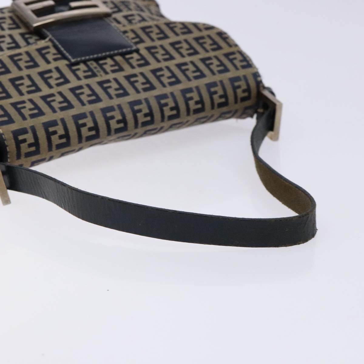 FENDI Zucchino Canvas Mamma Baguette Shoulder Bag Navy Silver Auth 133731