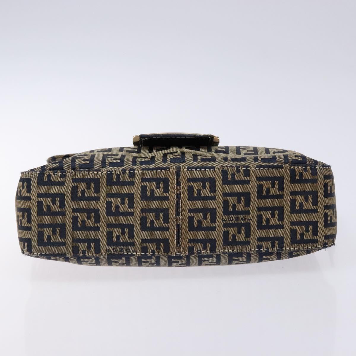 FENDI Zucchino Canvas Mamma Baguette Shoulder Bag Navy Silver Auth 133731
