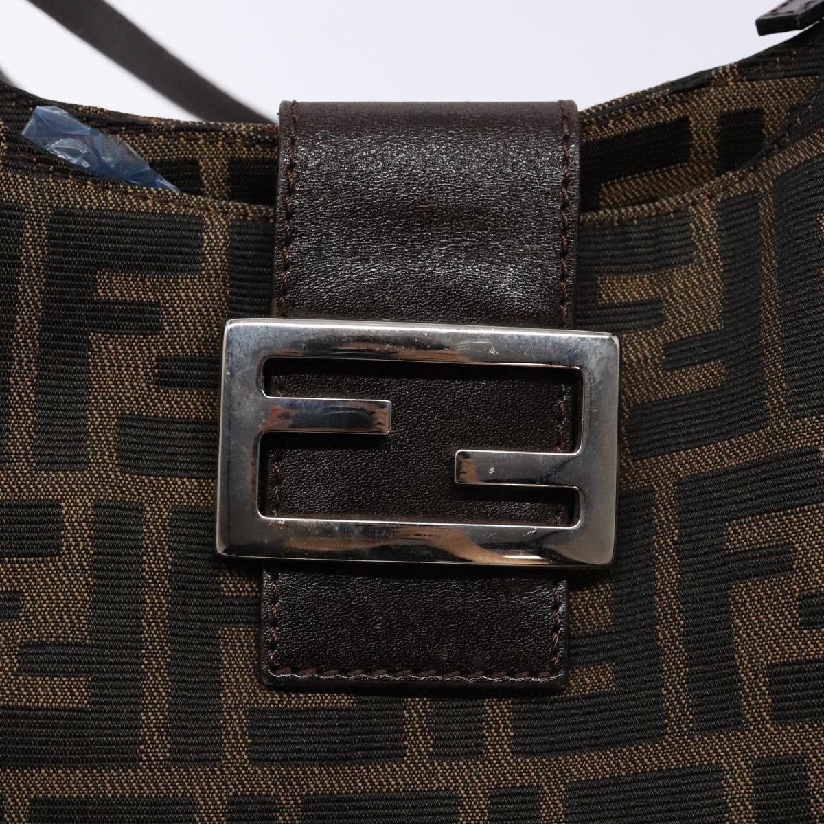 FENDI Zucca Canvas Shoulder Bag Black Brown Silver Auth 133732