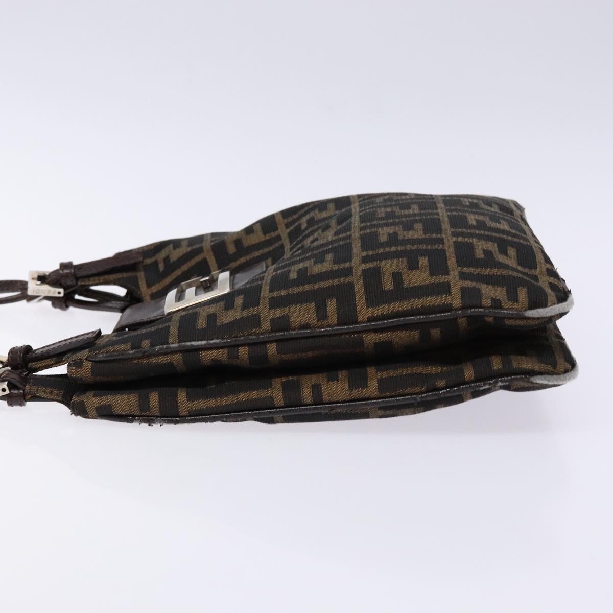 FENDI Zucca Canvas Shoulder Bag Black Brown Silver Auth 133732