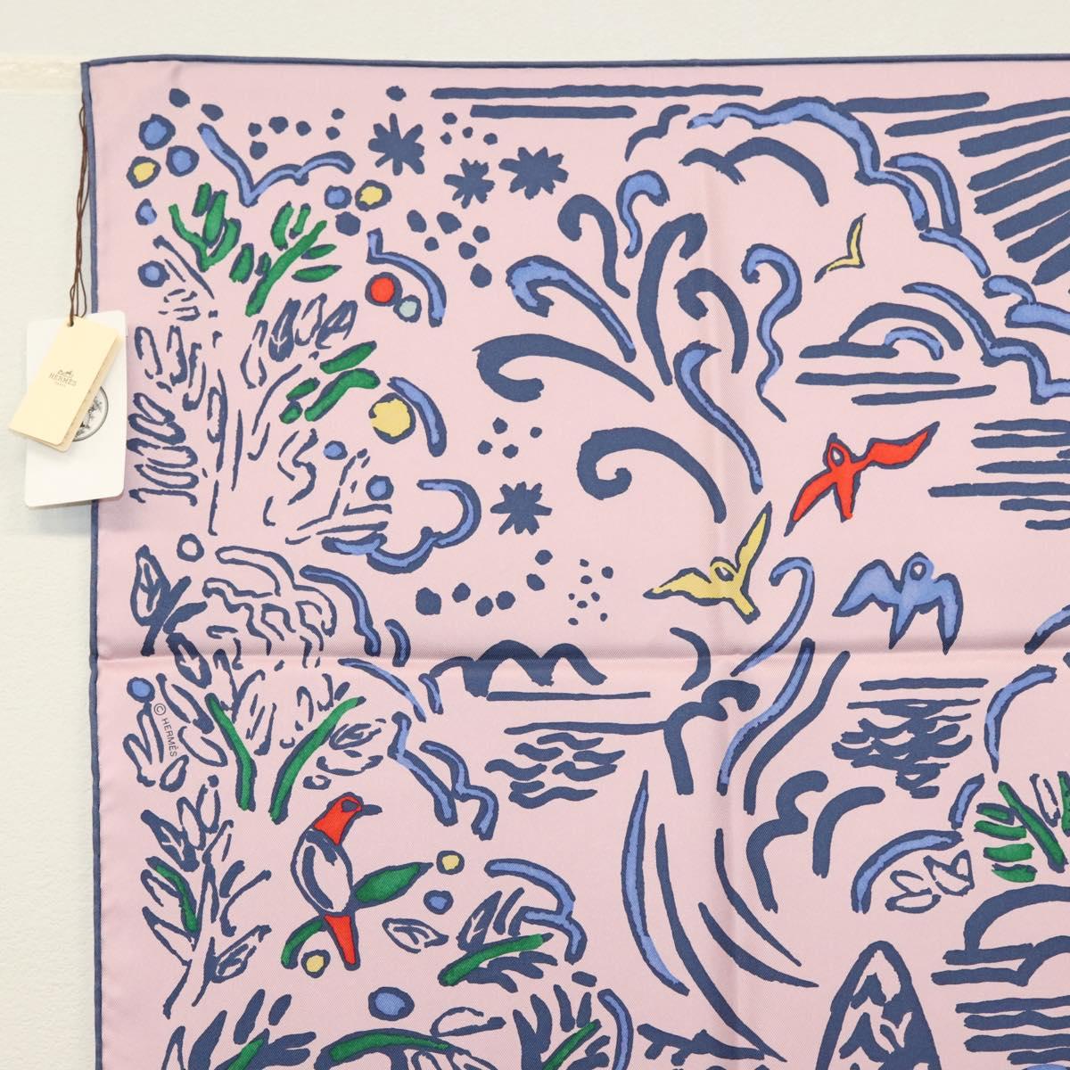 HERMES Carre 90 Scarf ""ISOLA DI PRIMAVERA"" Silk Pink Auth 133737