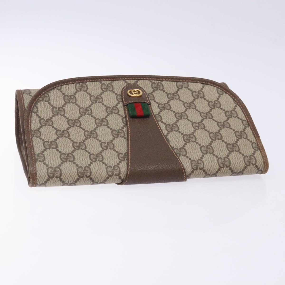 GUCCI GG Supreme Web Sherry Line Bag PVC Beige Gold 156 01 030 Auth 133748