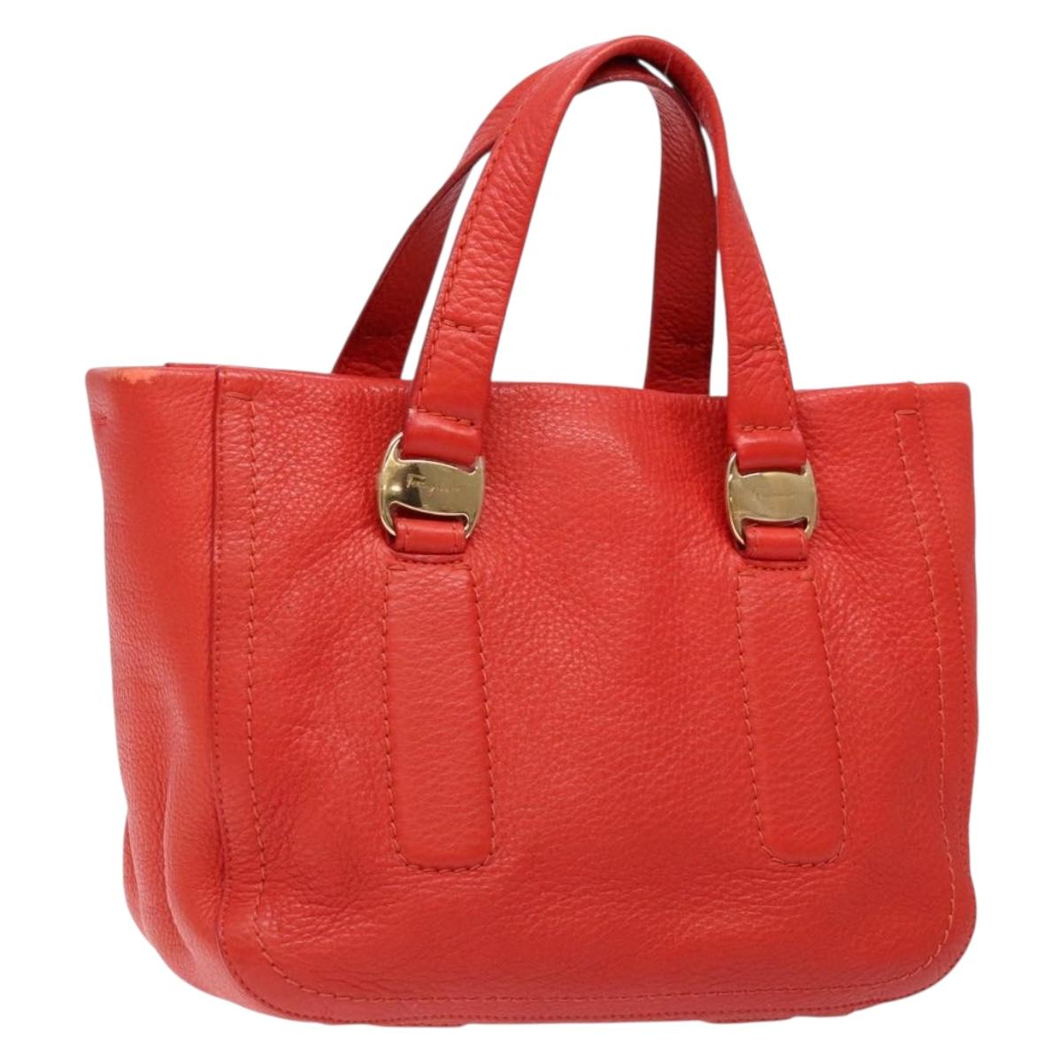 Salvatore Ferragamo Vala Hand Bag Leather Red Gold Auth 133749