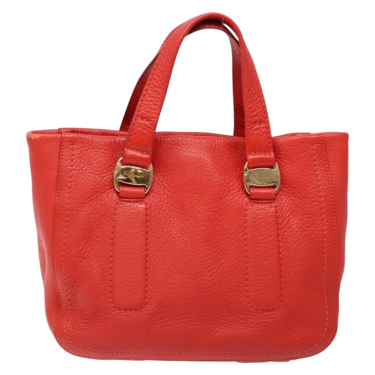 Salvatore Ferragamo Vala Hand Bag Leather Red Gold Auth 133749