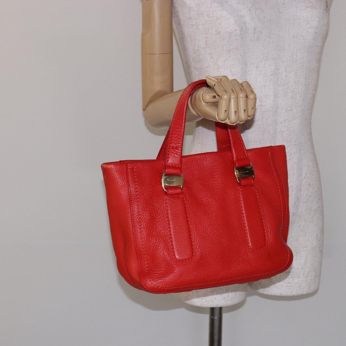 Salvatore Ferragamo Vala Hand Bag Leather Red Gold Auth 133749