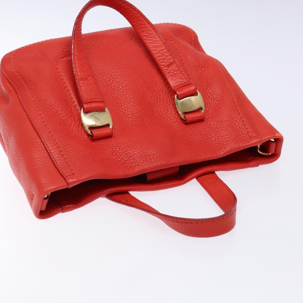 Salvatore Ferragamo Vala Hand Bag Leather Red Gold Auth 133749