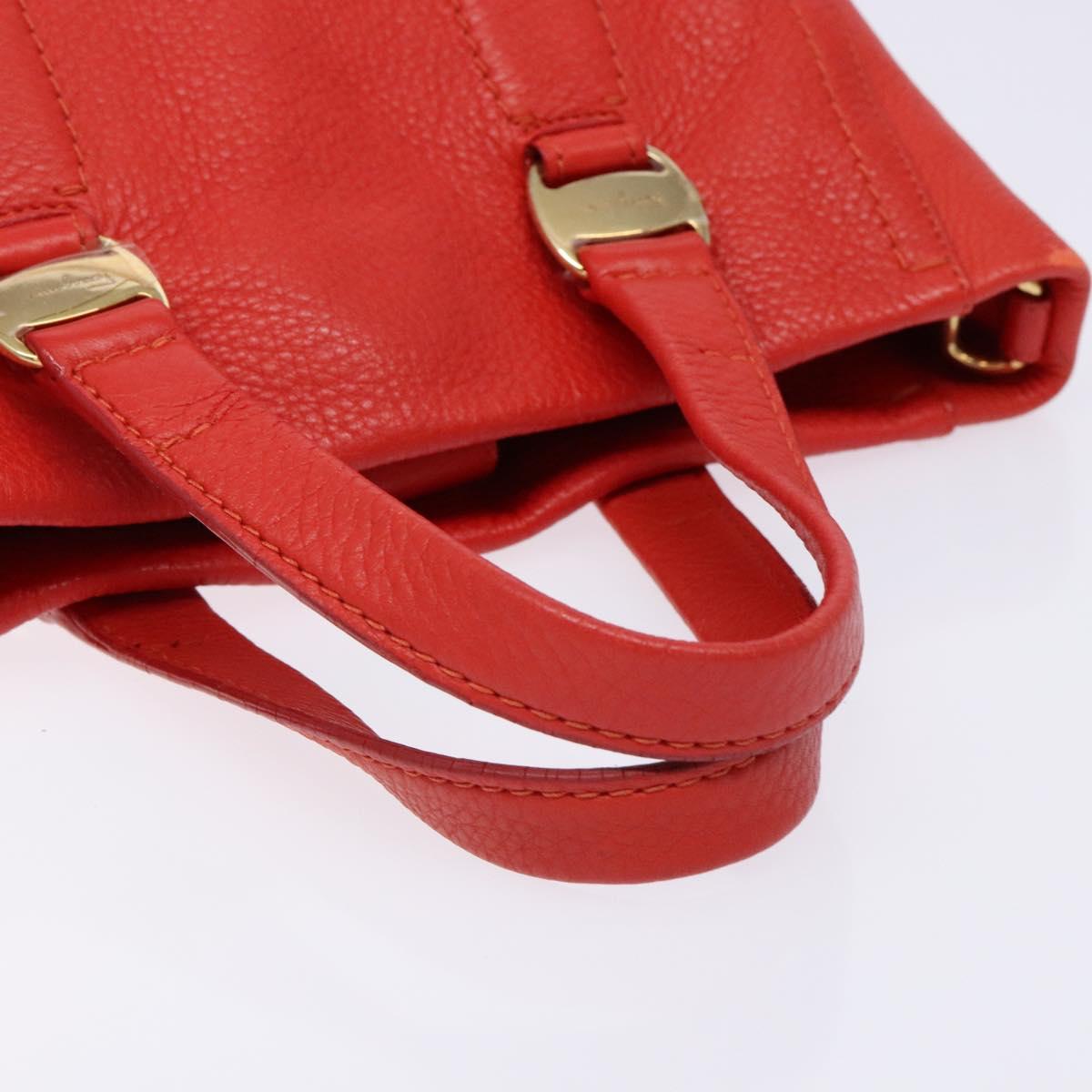 Salvatore Ferragamo Vala Hand Bag Leather Red Gold Auth 133749