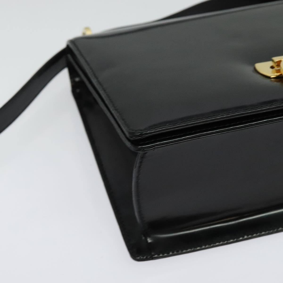 Salvatore Ferragamo Gancini Shoulder Bag Enamel Black Silver Auth 133751