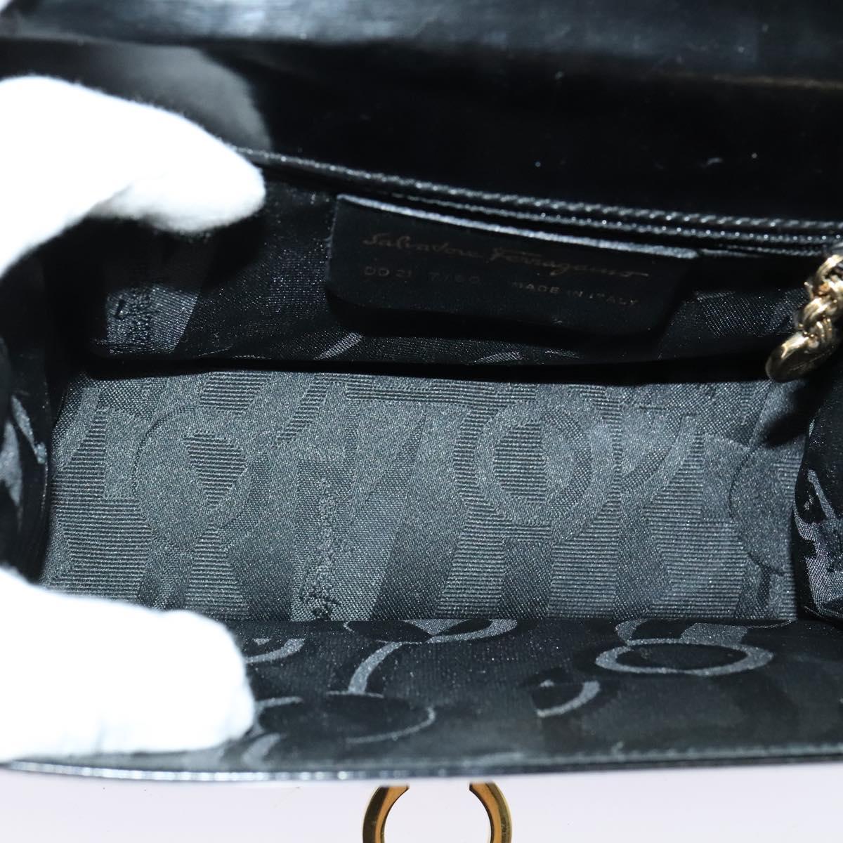 Salvatore Ferragamo Gancini Shoulder Bag Enamel Black Silver Auth 133751
