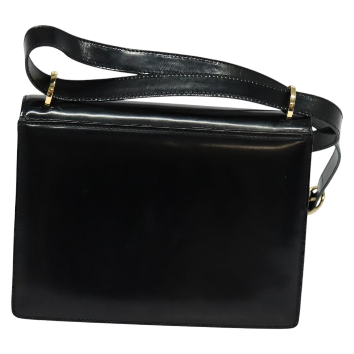 Salvatore Ferragamo Gancini Shoulder Bag Enamel Black Silver Auth 133751