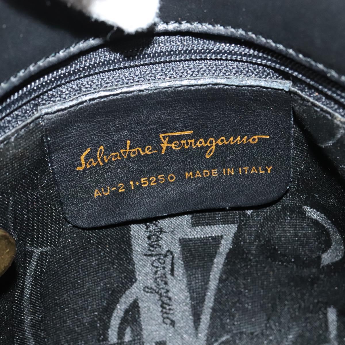 Salvatore Ferragamo Chain Vala Shoulder Bag Canvas Black Gold Auth 133753
