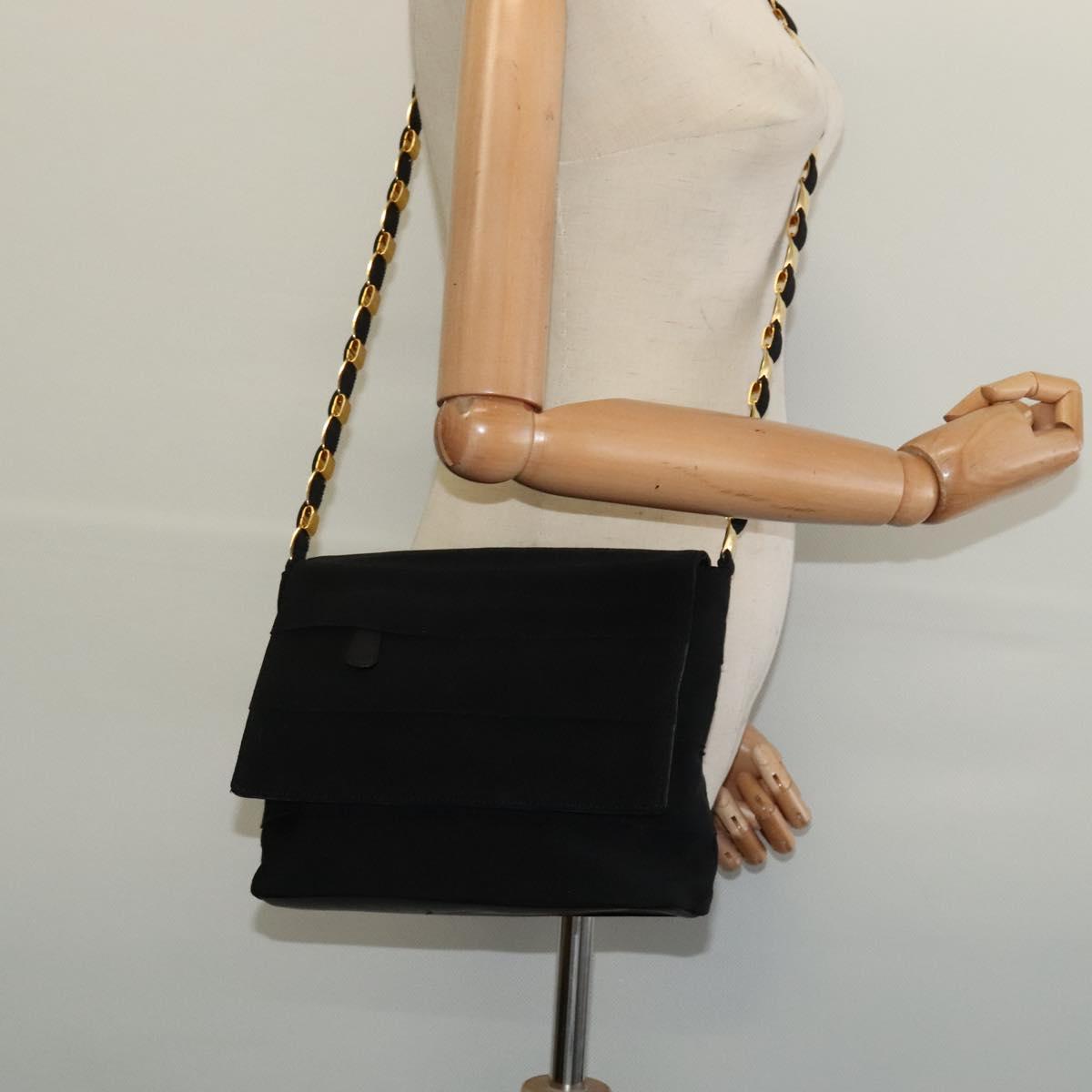 Salvatore Ferragamo Chain Vala Shoulder Bag Canvas Black Gold Auth 133753