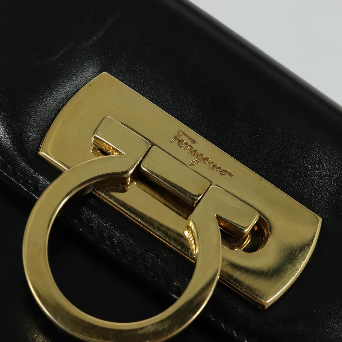 Salvatore Ferragamo Gancini Hand Bag Leather 2way Black Gold Auth 133757