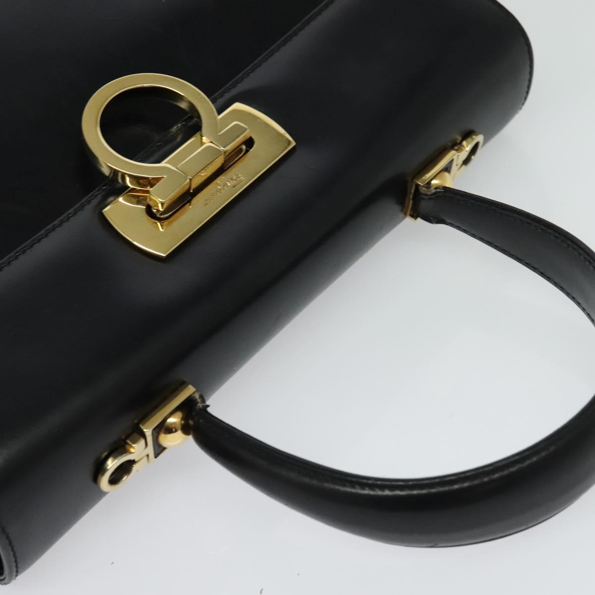 Salvatore Ferragamo Gancini Hand Bag Leather 2way Black Gold Auth 133757