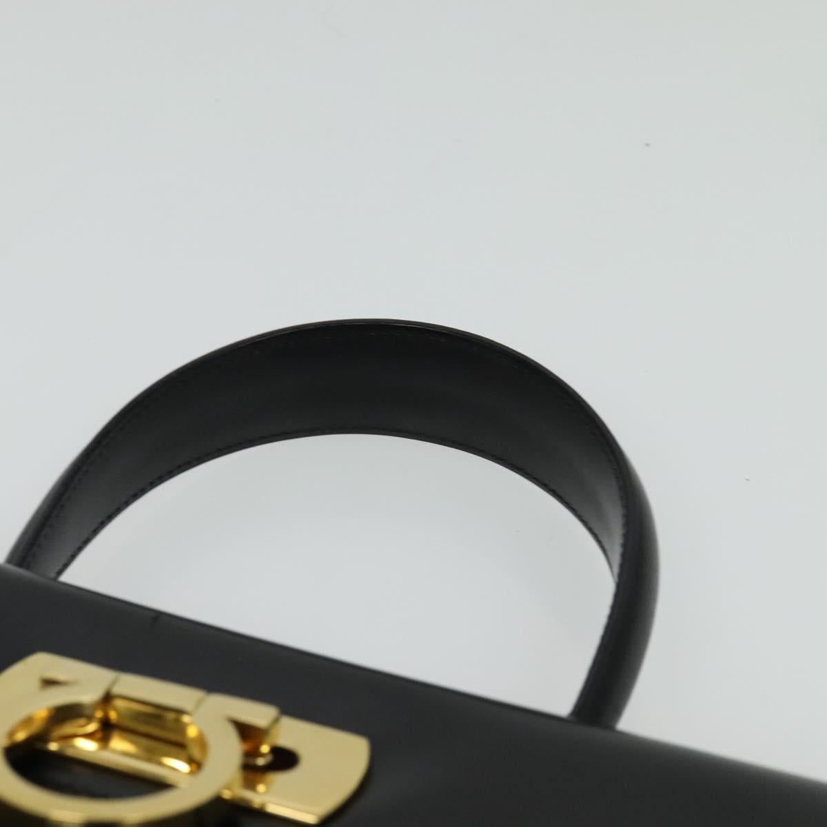 Salvatore Ferragamo Gancini Hand Bag Leather 2way Black Gold Auth 133757
