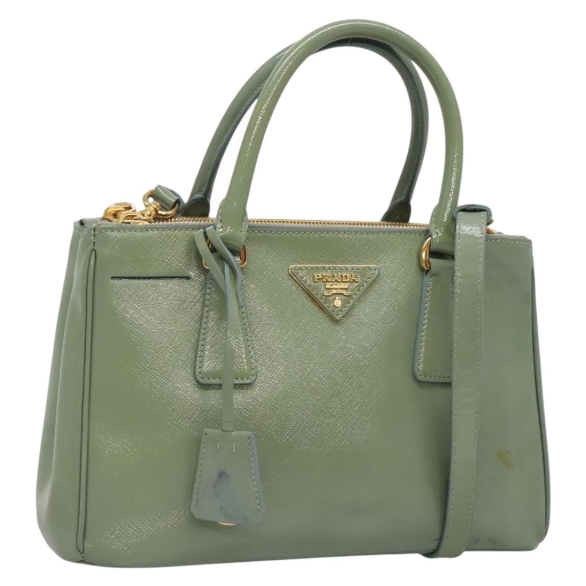 PRADA Galleria Hand Bag Safiano leather 2way Gold Light green Auth 133778